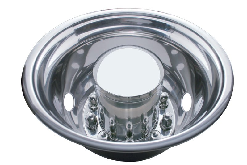 22.5" O.D. STAINLESS REAR WHEEL COVER - 2 VENT HOLE, HUB PILOTED - 10 LUG 33MM