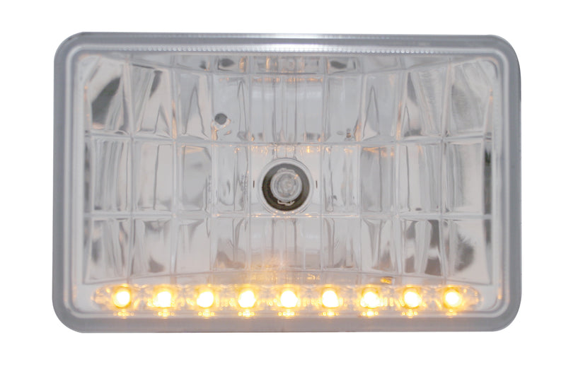 4" X 6" CRYSTAL HEADLIGHT W/ 9 AMBER LED POSITION LIGHT - LOW BEAM