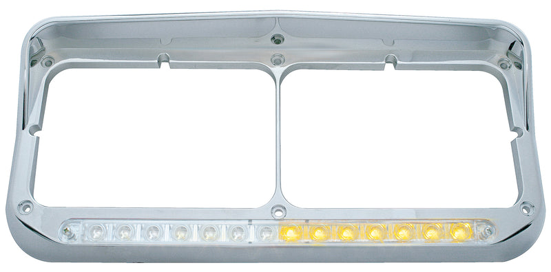 Sequential LED Rectangular Dual Headlight Bezel w/ Visor (Driver) - Amber LED/Clear Lens