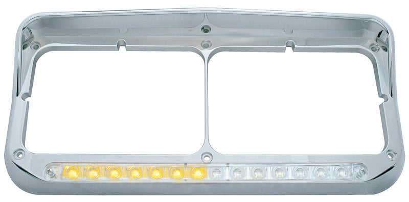 Sequential LED Rectangular Dual Headlight Bezel w/ Visor (Passenger) - Amber LED/Clear Lens