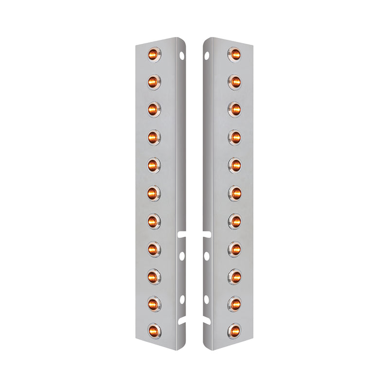 PETERBILT SS FRONT AIR CLEANER BRACKET W/ TWENTY TWO 3 LED MINI LIGHTS & SS BEZELS - AMBER LED/AMBER LENS