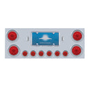 STAINLESS REAR CENTER PANEL W/ FOUR 10 LED 4" LIGHTS & SIX 9 LED 2" LIGHTS & VISORS - RED LED/RED LENS