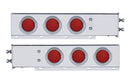 2.5" BOLT PATTERN CHROME MUDFLAP HANGER LIGHT BARS W/ SIX 36 LED 4" LIGHTS & VISORS - RED LED/ RED LENS