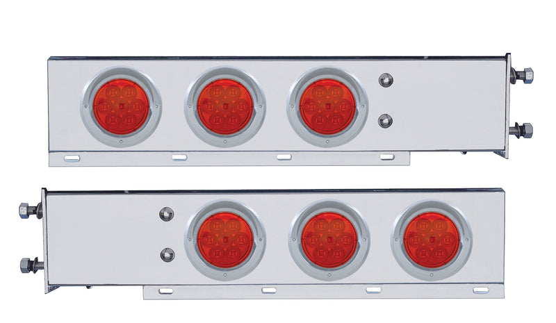 SS Spring Loaded Bar With 6X 4" LED Lights & Visors -Red LED & Lens 2.5" Bolt Pattern