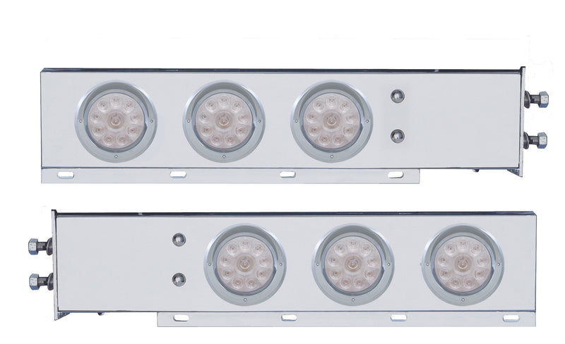 2 PC. STAINLESS STEEL 2" SPRING LOADED LIGHT BAR WITH 10 LED ROUND LIGHTS - S/T/T - RED LED/CLEAR LENS