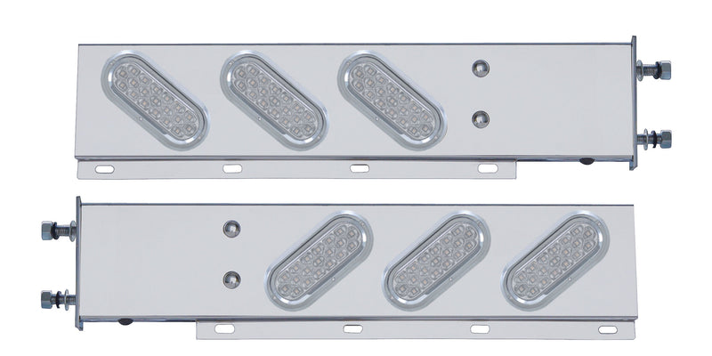 3-3/4" Bolt Pattern Stainless Spring Loaded Bar w/6 Oval 19 LED Lights & Visors -Red LED/Clear Lens