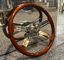 18" Chrome & Rosewood 4 Spoke Steering Wheel w/ Hub For International